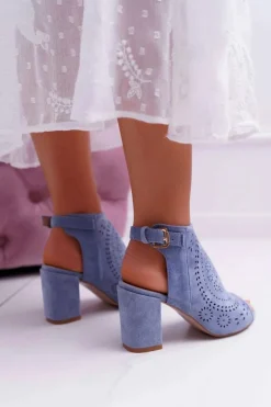 Damskie Sandały Na Słupku Peep Toe Błękitne Florina