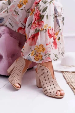 Damskie Sandały Na Słupku Peep Toe Beżowe Nevienna