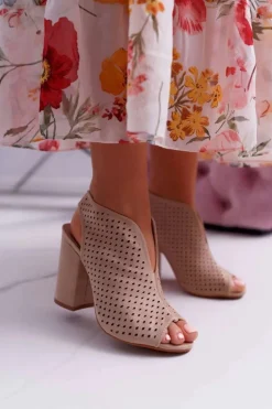 Damskie Sandały Na Słupku Peep Toe Beżowe Nevienna