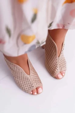 Damskie Sandały Na Słupku Peep Toe Beżowe Nevienna