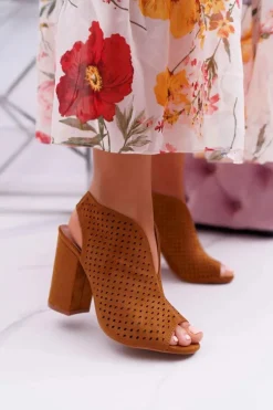 Damskie Sandały Na Słupku Peep Toe Camel Nevienna