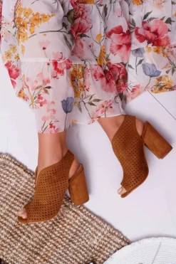 Damskie Sandały Na Słupku Peep Toe Camel Nevienna