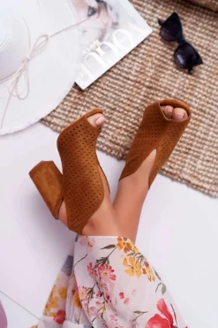 Damskie Sandały Na Słupku Peep Toe Camel Nevienna