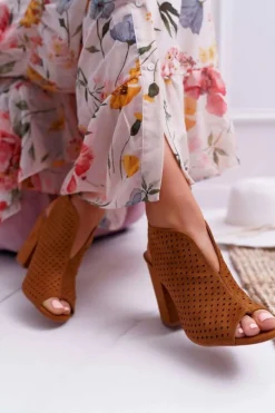 Damskie Sandały Na Słupku Peep Toe Camel Nevienna