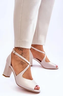 Damskie Sandały Na Słupku Sergio Leone SK864 Perłowe Beżowe