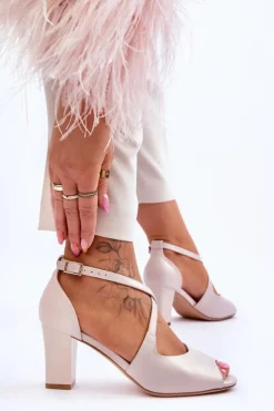 Damskie Sandały Na Słupku Sergio Leone SK864 Perłowe Beżowe