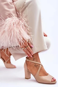 Damskie Sandały Na Słupku Sergio Leone SK864 Ciemnobeżowe