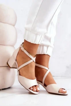 Damskie Sandały Na Słupku Sergio Leone SK825 Jasnobeżowe