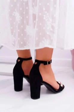 Damskie Sandały Na Słupku Z Perełkami Czarne Renes