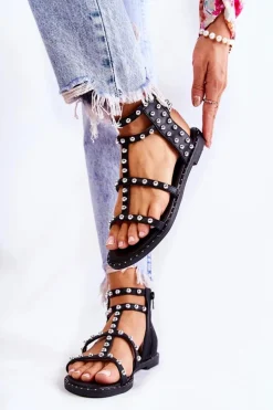 Damskie Sandały Na Suwak Z Ćwiekami Czarne Cavos