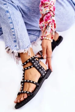 Damskie Sandały Na Suwak Z Ćwiekami Czarne Cavos