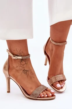 Damskie Sandały Na Szpilce Z Dżetami Różowe Złoto Perfecto