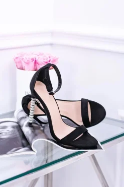 Damskie Sandały Na Szpilce Zdobionej Cyrkoniami Czarne Elida