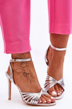 Damskie Sandały Na Szpilce Srebrne My Darling