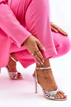 Damskie Sandały Na Szpilce Srebrne My Darling