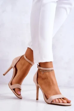 Damskie Sandały Na Szpilce Zamszowe Beżowe Massimo