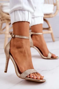 Damskie Sandały Na Szpilce Brokatowe Złote Massimo