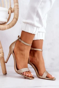 Damskie Sandały Na Szpilce Brokatowe Złote Massimo