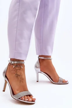 Damskie Sandały Na Szpilce Z Dżetami Srebrne Perfecto