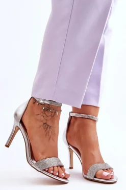Damskie Sandały Na Szpilce Z Dżetami Srebrne Perfecto