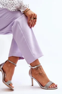 Damskie Sandały Na Szpilce Z Dżetami Srebrne Perfecto