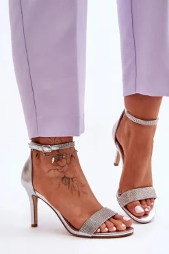 Damskie Sandały Na Szpilce Z Dżetami Srebrne Perfecto