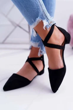 Damskie Sandały Płaskie Czarne Zamszowe W Szpic Medena