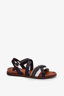 Damskie Sandały Płaskie Z Paskami Sergio Leone SK087H Czarne