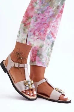 Damskie Sandały S.Barski Z Kamieniami KV-2775-30 Beżowe