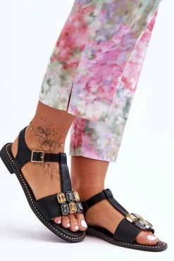 Damskie Sandały S.Barski Z Kamieniami KV-2775-30 Czarne