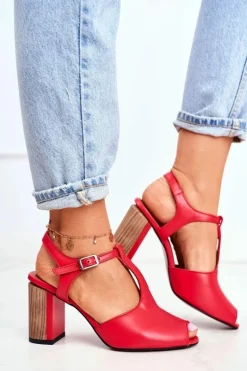 Damskie Sandały Skórzane Maciejka Czerwone 04117