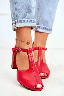 Damskie Sandały Skórzane Maciejka Czerwone 04117