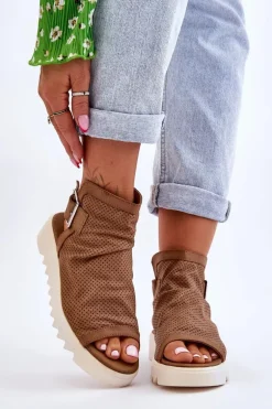 Damskie Sandały Z Cholewką Za Kostkę Camel Adonis