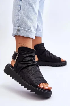 Damskie Sandały Z Cholewką Za Kostkę Czarne Adonis