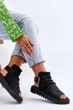 Damskie Sandały Z Cholewką Za Kostkę Czarne Adonis