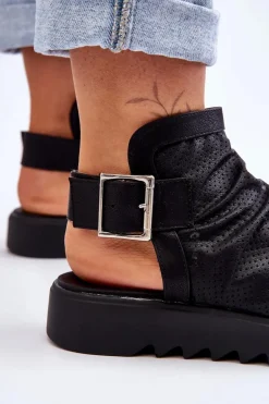 Damskie Sandały Z Cholewką Za Kostkę Czarne Adonis