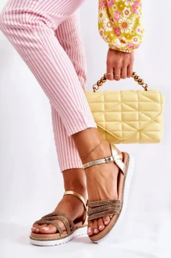 Damskie Sandały Z Cyrkoniami Złote Sorrita