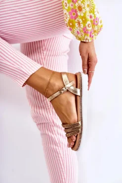 Damskie Sandały Z Cyrkoniami Złote Sorrita