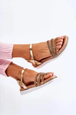 Damskie Sandały Z Cyrkoniami Złote Sorrita