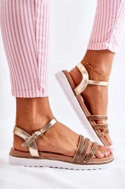 Damskie Sandały Z Cyrkoniami Złote Sorrita