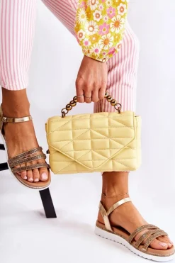 Damskie Sandały Z Cyrkoniami Złote Sorrita