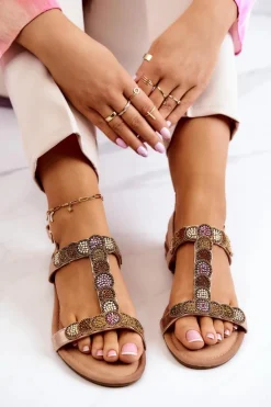 Damskie Sandały Z Dżetami Różowe Złoto Julies