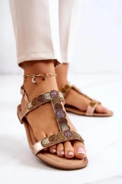 Damskie Sandały Z Dżetami Różowe Złoto Julies