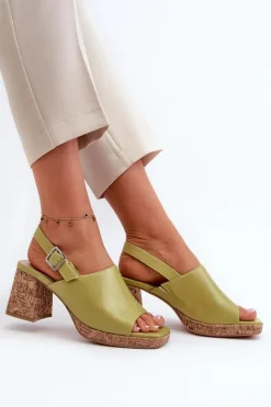 Damskie Sandały Z Eko Skóry Na Słupku Sergio Leone SK572 Pistacjowe