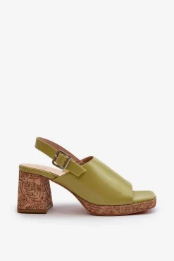 Damskie Sandały Z Eko Skóry Na Słupku Sergio Leone SK572 Pistacjowe