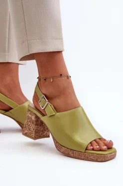 Damskie Sandały Z Eko Skóry Na Słupku Sergio Leone SK572 Pistacjowe