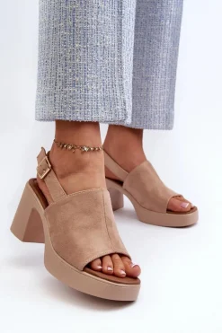 Damskie Sandały Z Eko Zamszu Na Platformie I Obcasie Beżowe Vatle