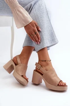 Damskie Sandały Z Eko Zamszu Na Platformie I Obcasie Beżowe Vatle