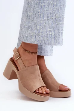 Damskie Sandały Z Eko Zamszu Na Platformie I Obcasie Beżowe Vatle