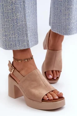Damskie Sandały Z Eko Zamszu Na Platformie I Obcasie Beżowe Vatle